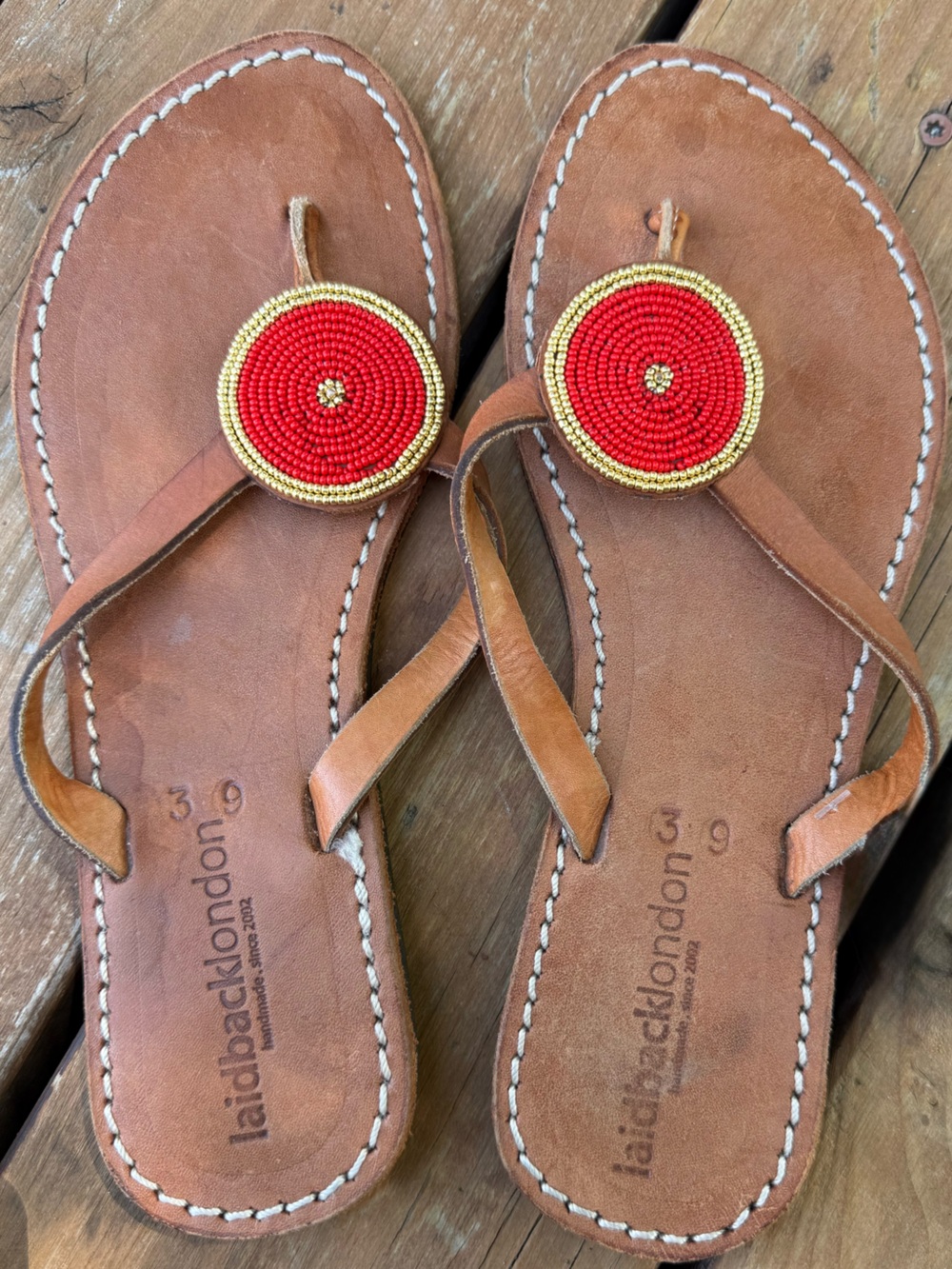 Laidback London Artisan sandals with Beaded Disc Thong Design